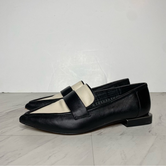 Vince Camuto Calentha Black White Leather Pointy Toe Loafer 5 1/2 M - Picture 15 of 15